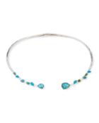 925 Rock Candy Double Mixed Stone Stations Hinged Collar Necklace In Turquoise,