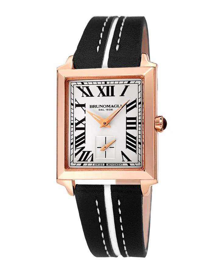 28mm Valentina Rectangular 14k Rose Gold Watch, Black/white