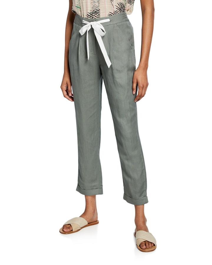 Paperbag Pleated Cropped Tie-waist Pants