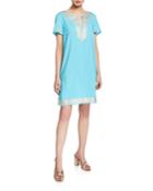 Short-sleeve Linen Tunic Dress W/