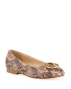 Malva Python-embossed Leather Ballerina Flats