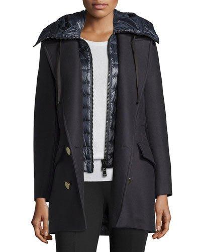 Galatea Wool Pea Coat W/puffer Vest, Navy