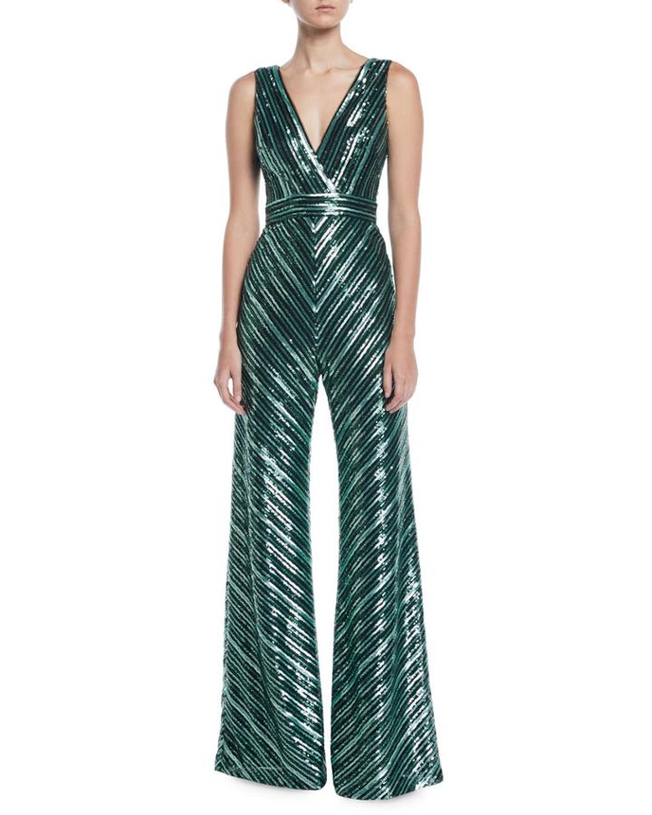 V-neck Sleeveless Sequin Stripe Jumpsuit