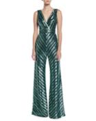 V-neck Sleeveless Sequin Stripe Jumpsuit