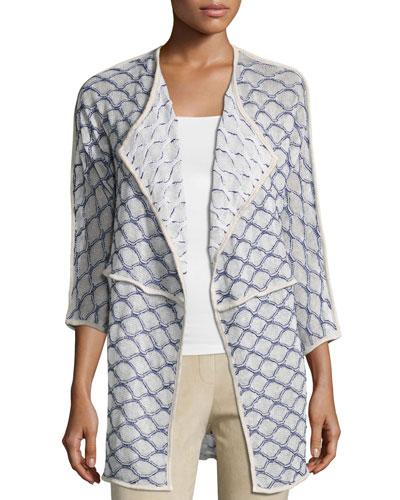 Linen-blend Lattice-stitch Cardigan,