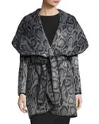 Bergen Leopard-print Faux-fur Wrap Coat, Gray