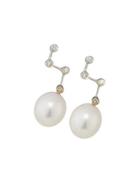 14k Pearl & Diamond Zigzag Drop Earrings,