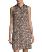 Sleeveless Leopard-print Shirtdress, Neutral Pattern