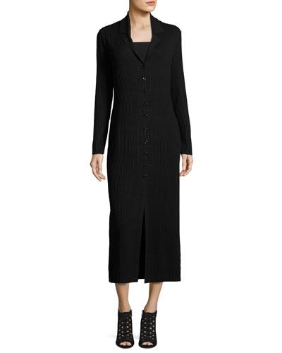 Ribbed Knit Long Duster Cardigan, Black