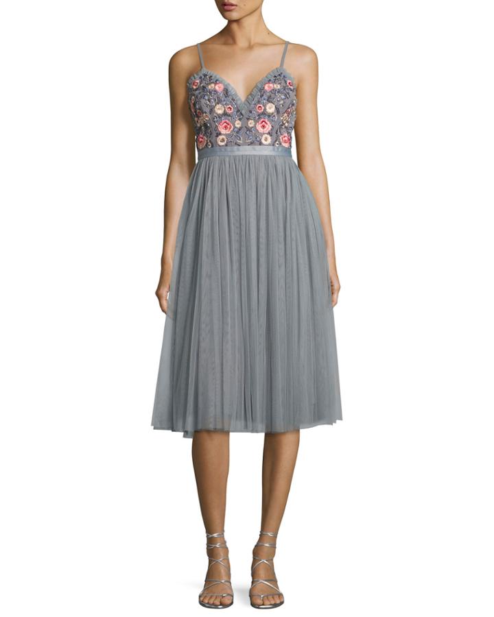 Whisper Embellished Georgette Midi Dress, Gray