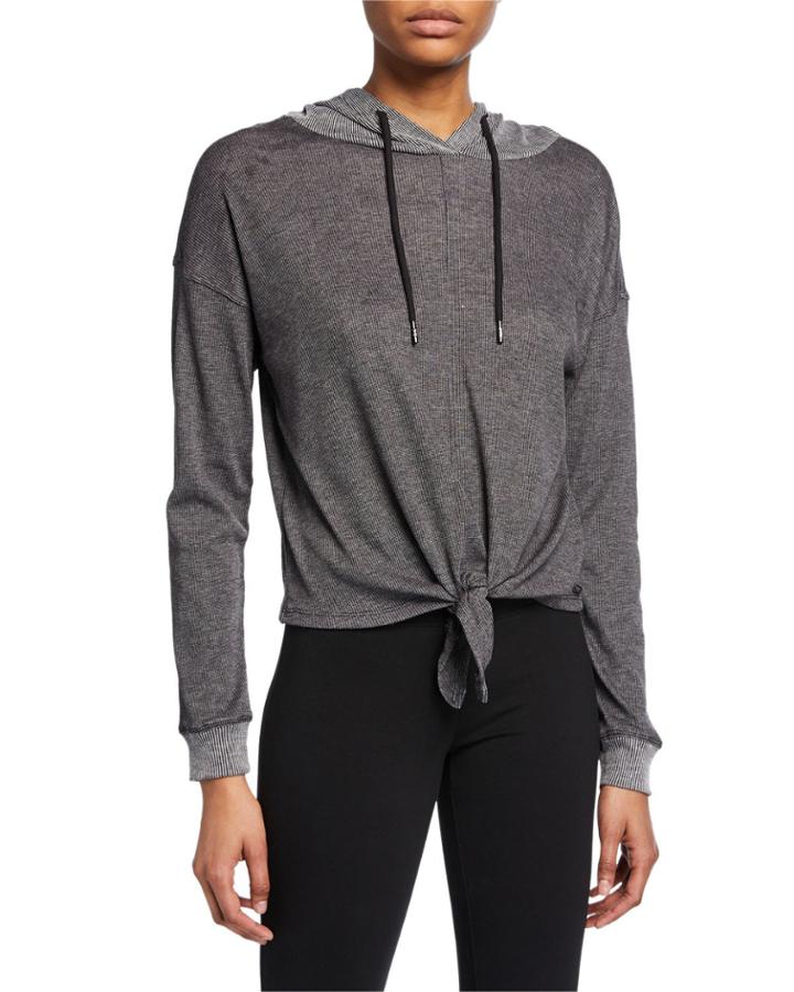 Striped Drawstring Hooded Top
