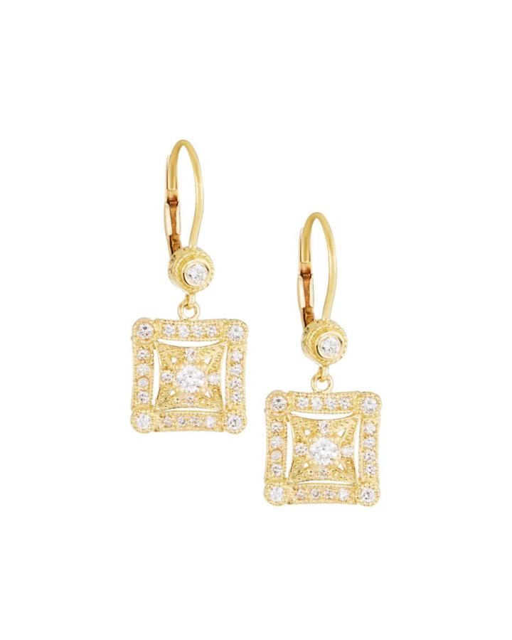 18k Gold Square Diamond Drop Earrings
