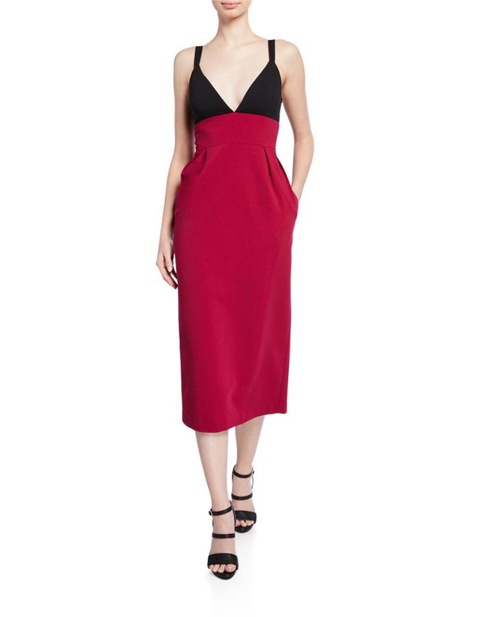 Two-tone Colorblock V-neck Sheath