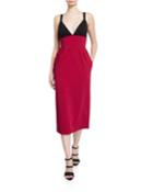 Two-tone Colorblock V-neck Sheath