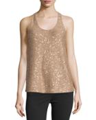 Sequined Cashmere-blend Racerback Top, Biscuit
