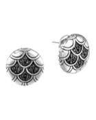 Naga Silver Lava Button Earrings With Black