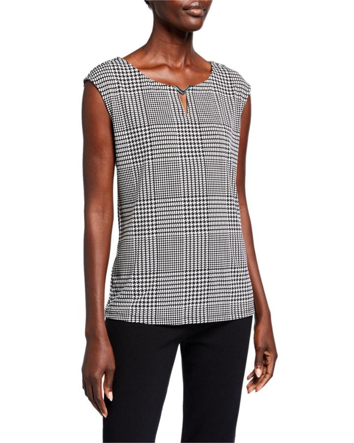 Sleeveless Keyhole Check Top