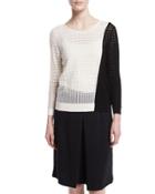 Colorblock Open-weave Sweater, Black/white