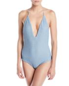 Nina Textured Halter One-piece