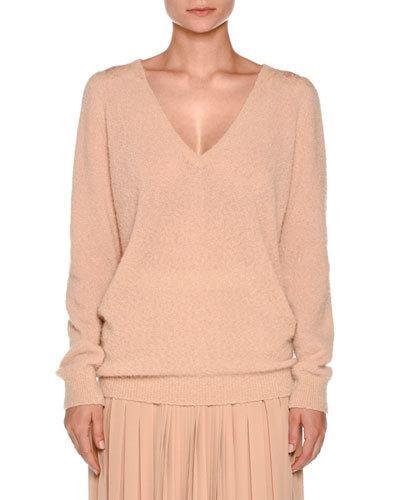 Lace-yoke V-neck Boucle