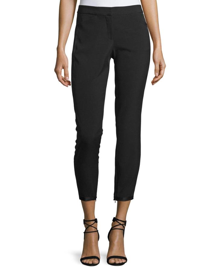 Tapered Slim-leg Ankle Pants W/ Ribbon Tie Detail, Black