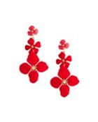 Linear Flower Drop Earrings, Red