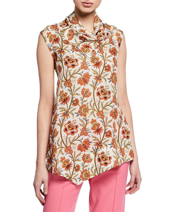 Sleeveless Indian Floral Print Handkerchief Blouse