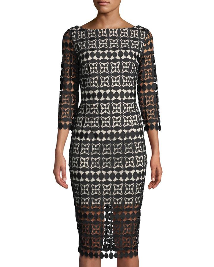 3/4-sleeve Geometric Lace