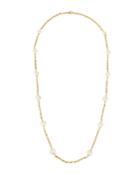 14k Chain-link Pearl Long Necklace,