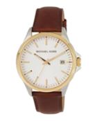 44mm Leather Watch W/ Date, Gold/brown