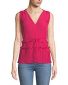 Pleated V-neck Tank Top With Gathered Details
