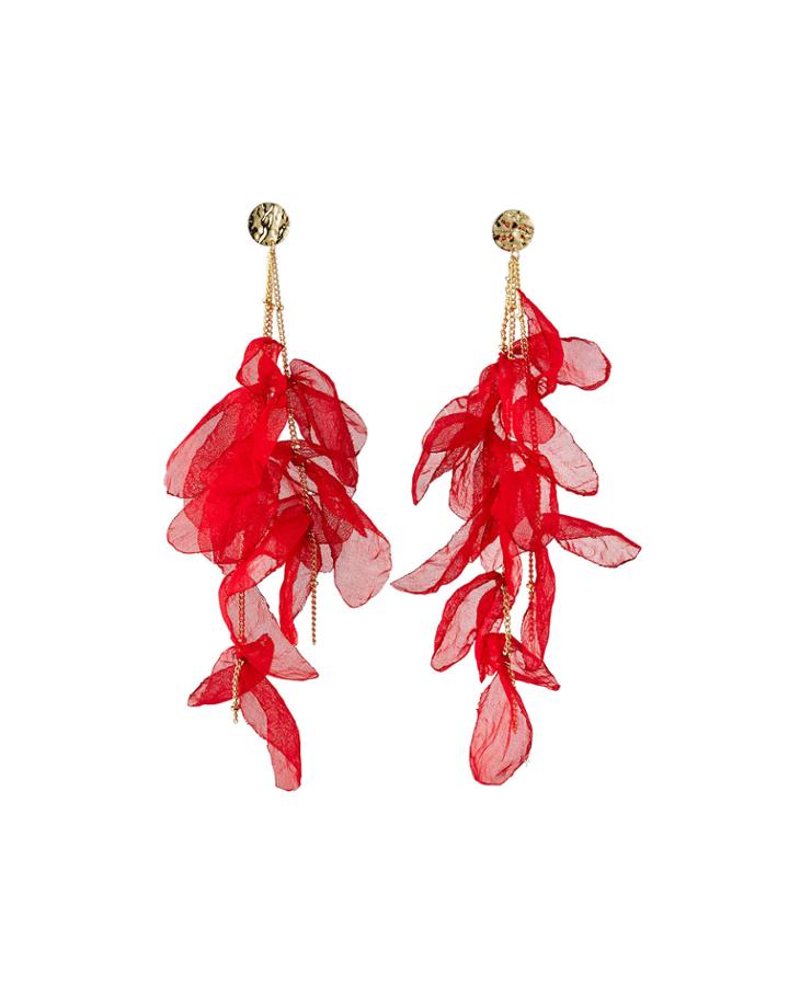 Chiffon Dangle Earrings, Red/gold