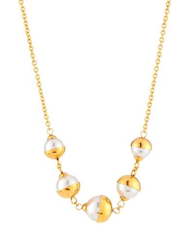8mm Tea Cup Manmade Pearl Necklace, Golden