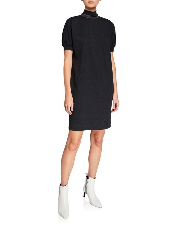 Monili-beaded Cotton Jersey Dress