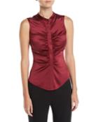Ruched Satin Fitted Button-front
