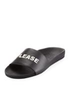 Beach Please Leather Slide Sandal, Black/white