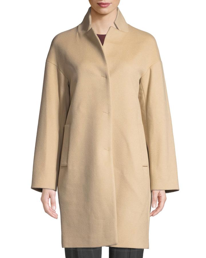 Snap-button Wool-blend Cocoon Coat,