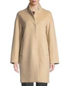 Snap-button Wool-blend Cocoon Coat,