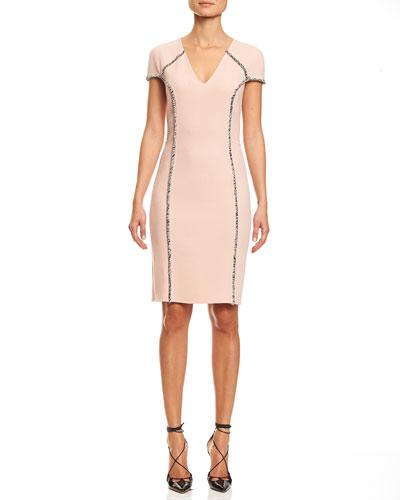 Eyelash-trim Cap-sleeve Dress