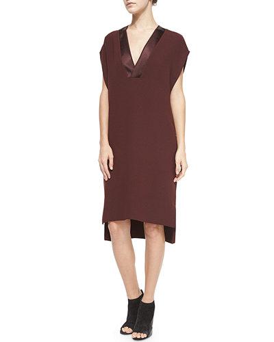 Satin-trim V-neck Dress