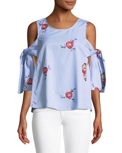 Cold-shoulder Rose-embroidered