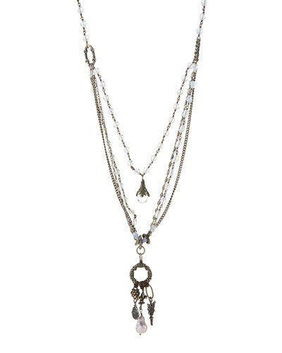 Long Layered Opalite Beaded Pendant Necklace
