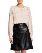 Long-sleeve Blouse With Faux-pearl Detail