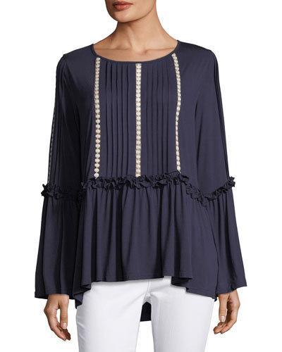 Pleated Bell-sleeve Tunic