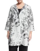 Karen Floral-jacquard Long Jacket, Gray,