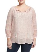 Woodblock Petals Keyhole Blouse, Pink,