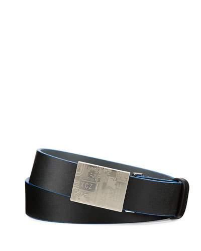 Gravity Leather Belt, Black/blue