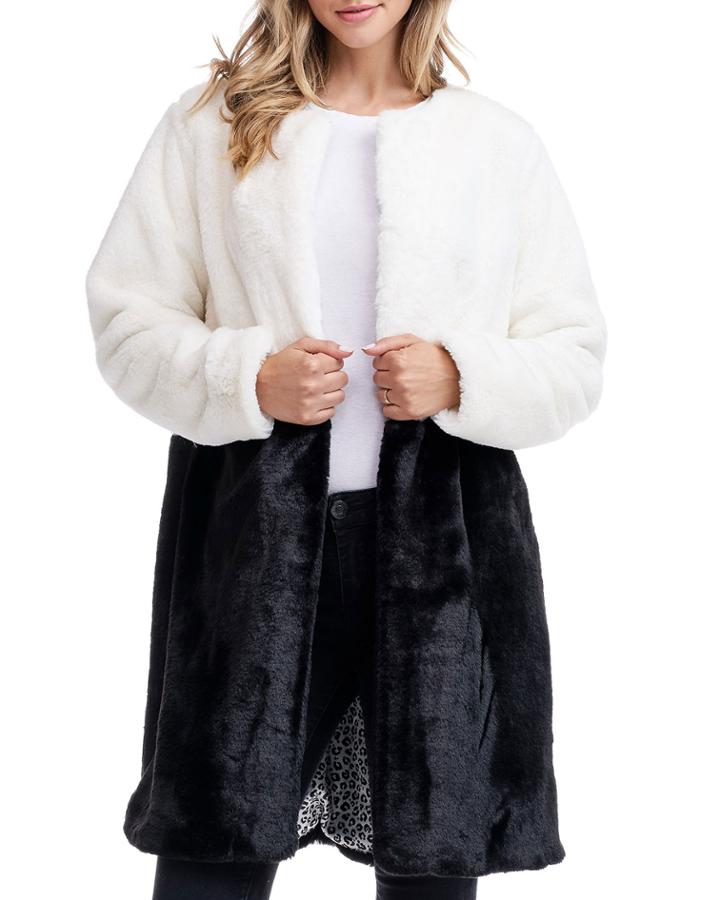 Colorblock Faux Fur Coat