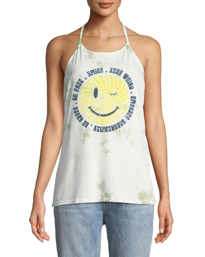 Smile Graphic Strappy Tie-dye Tank