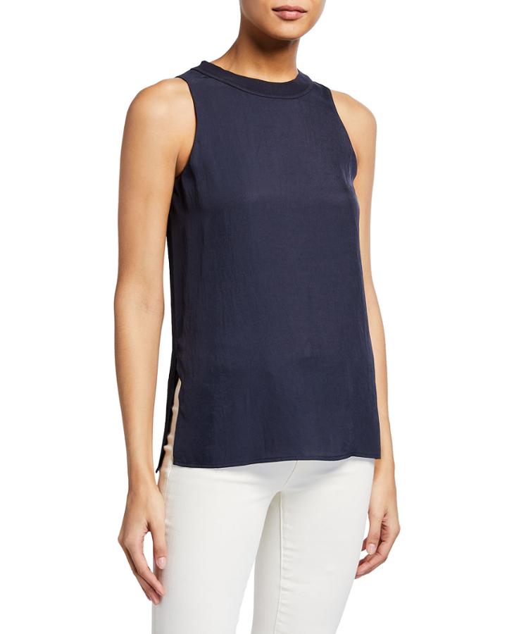 Sleeveless Crew-neck Top With Ribbed Trim